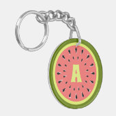 Watermeloen Roze Monogram Tekst Sleutelhanger (Voorkant Links)