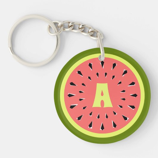 Watermeloen Roze Monogram Tekst Sleutelhanger (Voorkant)
