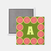 Watermeloen Roze Monogram vierkant Magneet (Voorkant / Achterkant)