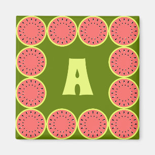 Watermeloen Roze Monogram vierkant Magneet