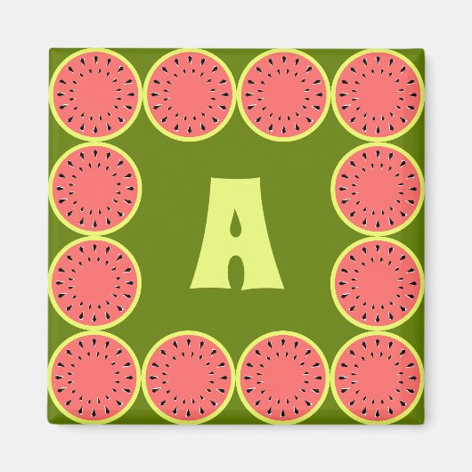 Watermeloen Roze Monogram vierkant Magneet (Voorkant)
