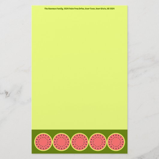 Watermeloen Roze Tekst Briefpapier (Voorkant)