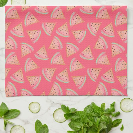Watermeloen Roze Theedoek (Gevouwen)