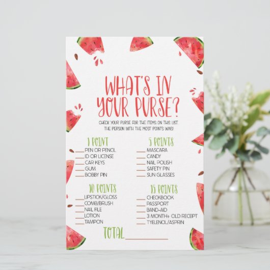 Watermeloen Roze Wat is in Purse Baby shower spel Briefpapier (Staand voorkant)