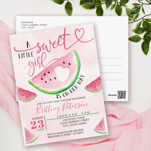 Watermeloen Roze Waterverf Baby shower Briefkaart