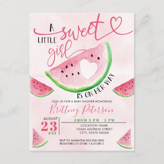 Watermeloen Roze Waterverf Baby shower Briefkaart (Voorkant)