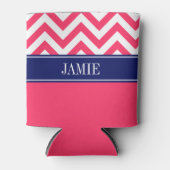 Watermeloen Roze Wit LG Chevron Navy Naam Monogram Blikjeskoeler (Voorkant)