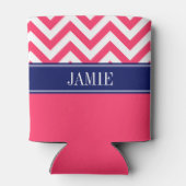 Watermeloen Roze Wit LG Chevron Navy Naam Monogram Blikjeskoeler (Achterkant)