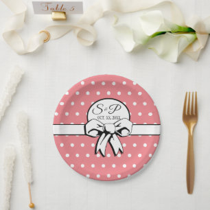 Watermeloen Roze Witte Polka Dots Bow Gepersonalis Papieren Bordje