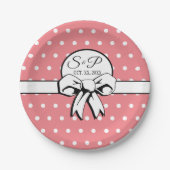 Watermeloen Roze Witte Polka Dots Bow Gepersonalis Papieren Bordje (Voorkant)