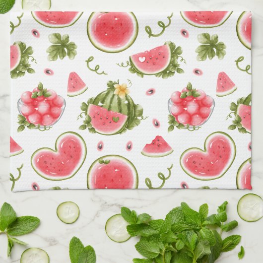 Watermeloen Roze Witte Zomer Theedoek (Gevouwen)