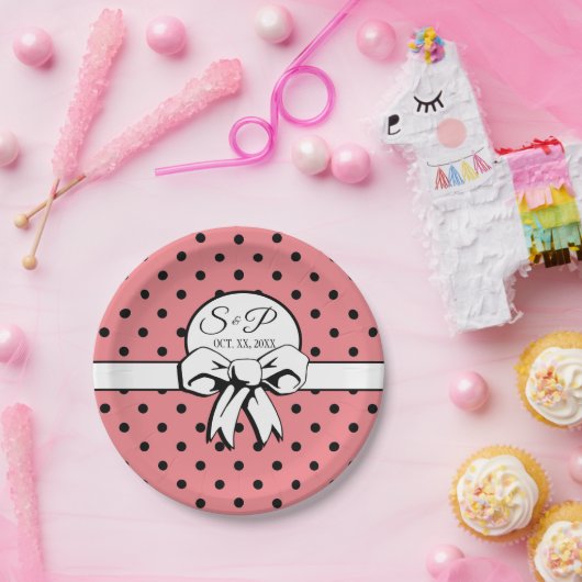 Watermeloen Roze Zwarte Stippen Witte Strik Persoo Papieren Bordje (Feest)