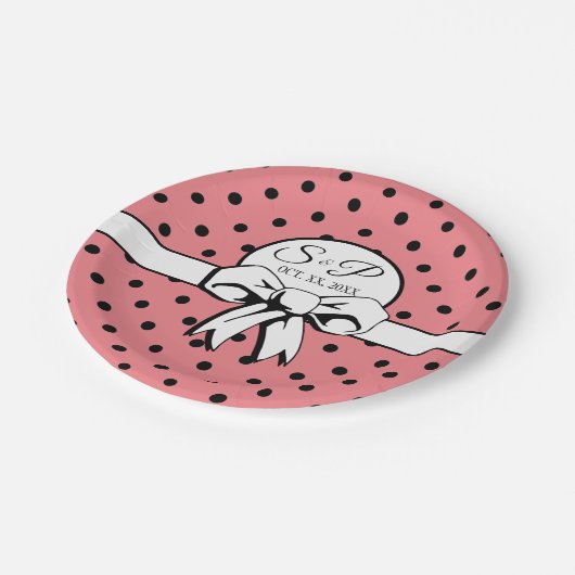 Watermeloen Roze Zwarte Stippen Witte Strik Persoo Papieren Bordje (Gekanteld)