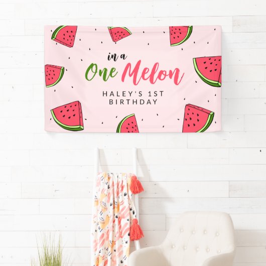 Watermeloen Schattige Een in een meloen 1e Baby Ve Spandoek (Insitu)