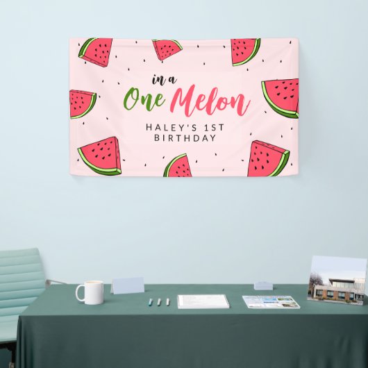 Watermeloen Schattige Een in een meloen 1e Baby Ve Spandoek (Beurs)