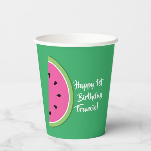 Watermeloen Schattige Kinder 1e Verjaardag Papieren Bekers (Achterkant)