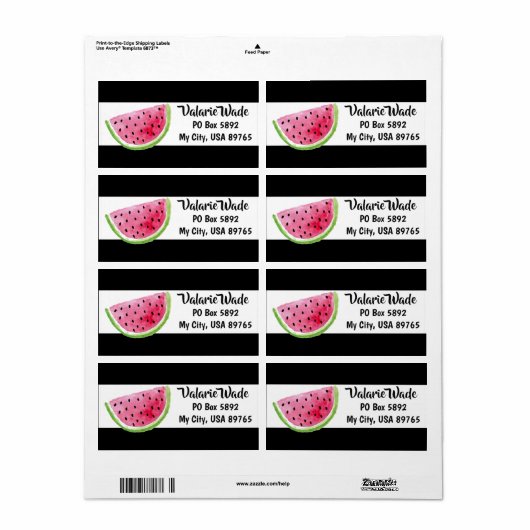Watermeloen slice-adreslabel etiket (Full Sheet)