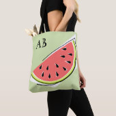 Watermeloen Slice Groen monogram canvas tas (Dichtbij)