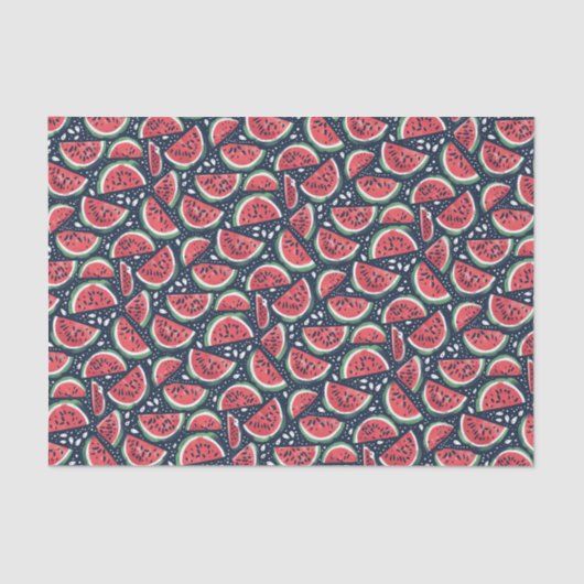 Watermeloen Slice Patroon op Blauwe Decoupage Tissuepapier (Voorkant)