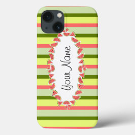 Watermeloen Stripe Classic oval 'Name horizontal' iPhone 13 Hoesje