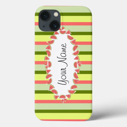 Watermeloen Stripe Classic oval 'Name horizontal' Case-Mate iPhone Case (Achterkant)