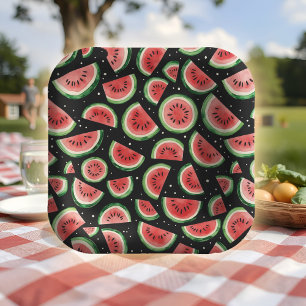 Watermeloen Summer Party Juicy Waterverf op zwart Papieren Bordje