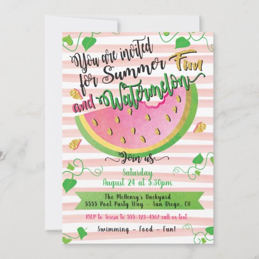 Watermeloen Summer Party uitnodiging (Voorkant)
