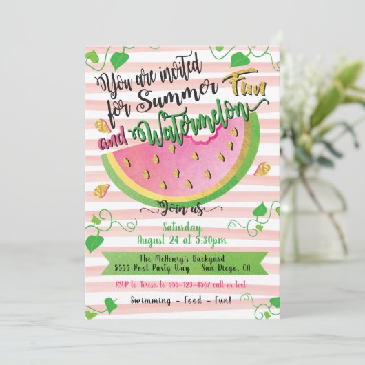 Watermeloen Summer Party uitnodiging (Staand voorkant)