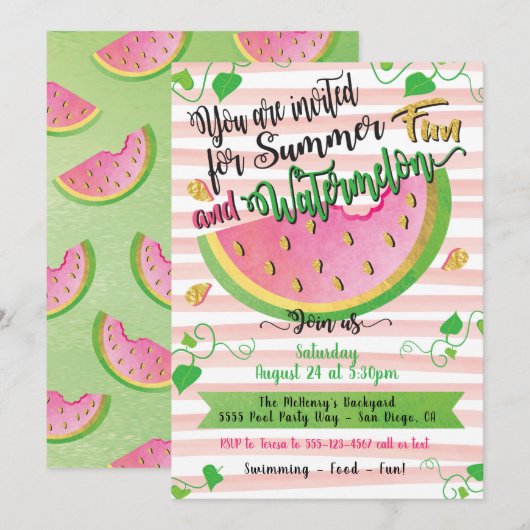 Watermeloen Summer Party uitnodiging (Voorkant / Achterkant)