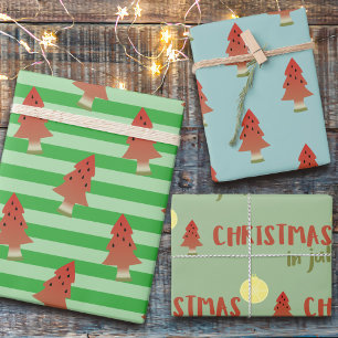 Watermeloen Tree Stripe Kerstmis in juli Trio Inpakpapier Vel