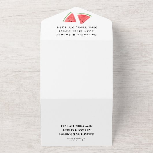 Watermeloen Tropisch Fruit Leuke Rustieke Bruiloft All In One Uitnodiging (Buitenkant)