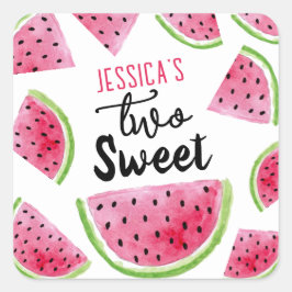 Watermeloen Twee Lief Verjaardagsfeest Vierkante Sticker