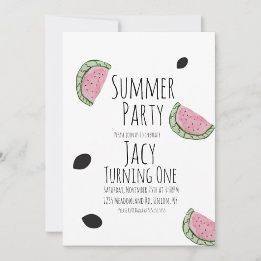 Watermeloen Verjaardag Aquarel Zomer Zaden Kaart (Voorkant)