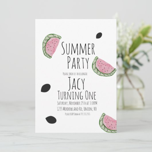 Watermeloen Verjaardag Aquarel Zomer Zaden Kaart (Staand voorkant)
