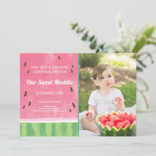 Watermeloen Verjaardag Uitnodiging Meloen feest Zo (Staand voorkant)