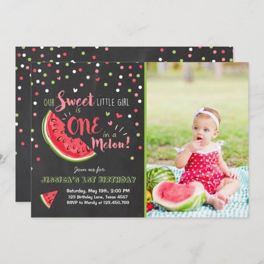 Watermeloen Verjaardag Uitnodiging Melon Summer Pa (Voorkant / Achterkant)