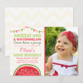 Watermeloen Verjaardag Uitnodiging Zon Zomerfeest (Voorkant / Achterkant)