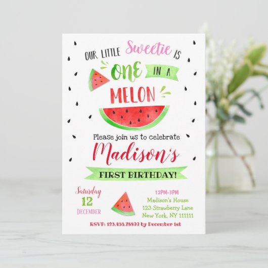 Watermeloen Verjaardagsfeest Uitnodigingen (Staand voorkant)
