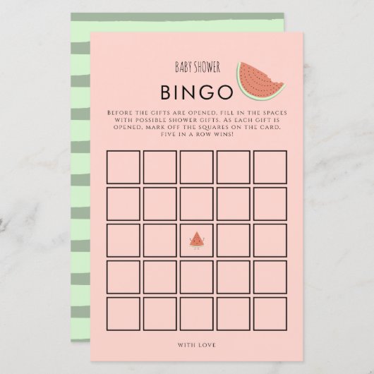 Watermeloen Verjaardagsfeestje Bingo Spel (Voorkant / Achterkant)