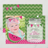 Watermeloen Verjaardagsfeestuitnodiging Kaart (Voorkant / Achterkant)
