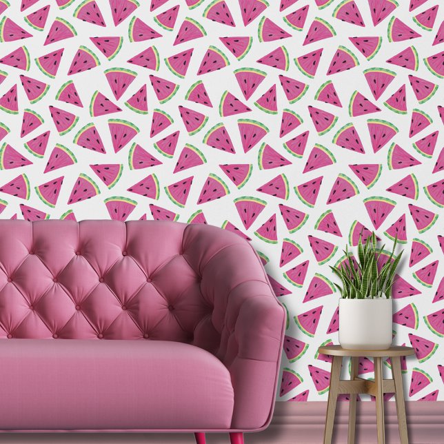 Watermeloen vruchtenpatroon behang (Pink watermelon wallpaper)