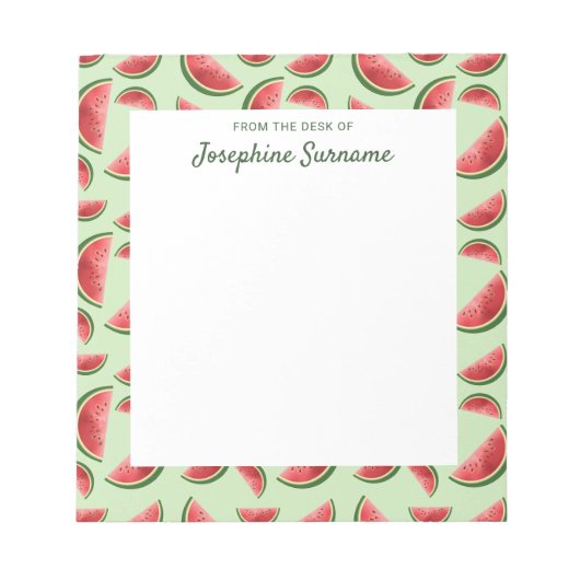 Watermeloen vruchtpatroon op groen met aangepaste notitieblok (Voorkant)