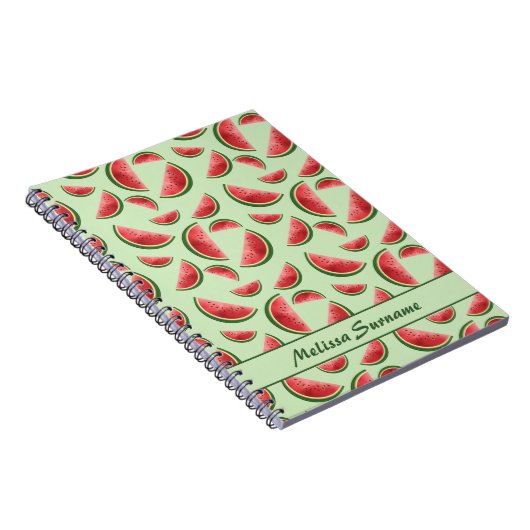 Watermeloen vruchtpatroon op groen met aangepaste  notitieboek (Rechterzijde)