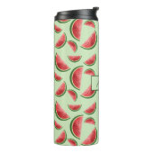 Watermeloen vruchtpatroon op groen met aangepaste  thermosbeker (Gedraaid links)