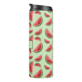 Watermeloen vruchtpatroon op groen met aangepaste  thermosbeker (Geroteerd rechts)