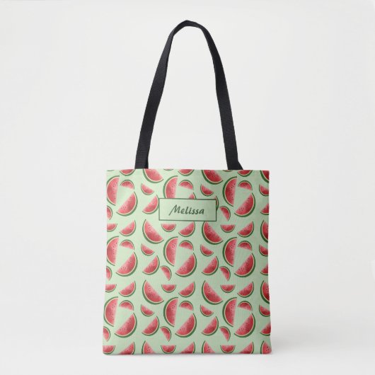 Watermeloen vruchtpatroon op groen met aangepaste  tote bag (Voorkant)