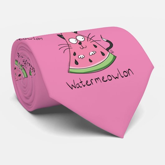 Watermeloen Watermeloen Cat Funny Mannen Stropdas (Opgerold)