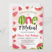 Watermeloen Waterverf 1e Verjaardagsuitnodiging Kaart (Voorkant)