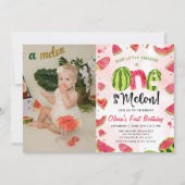 Watermeloen Waterverf 1e Verjaardagsuitnodiging Kaart (Voorkant)