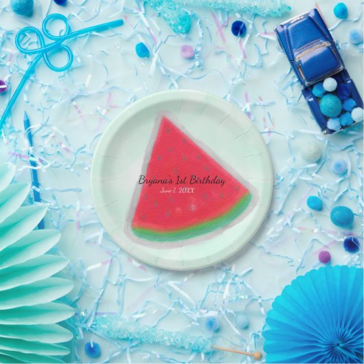 Watermeloen Waterverf Birthday Party Personalized Papieren Bordje (Feest)